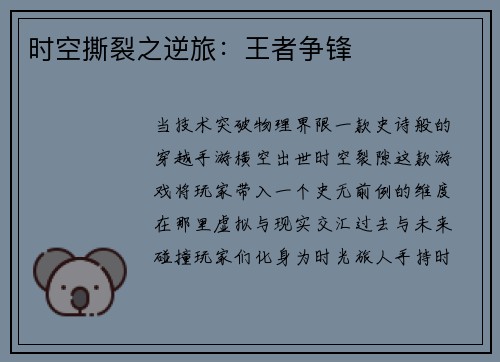 时空撕裂之逆旅：王者争锋